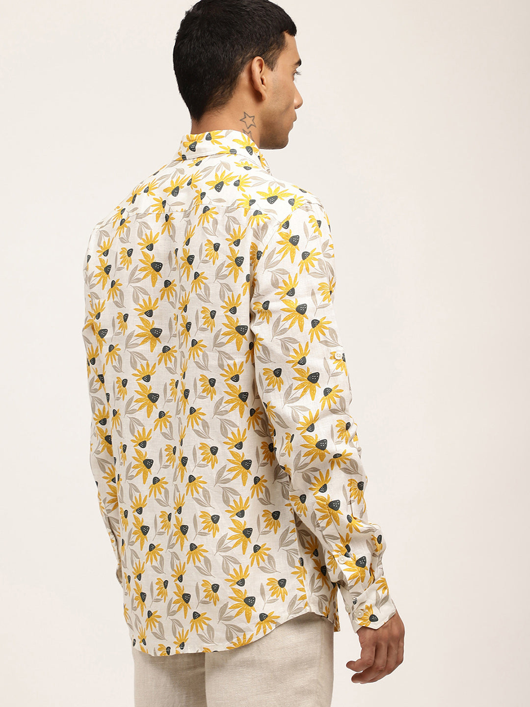 Harsam Men Yellow Printed Collar Shirt