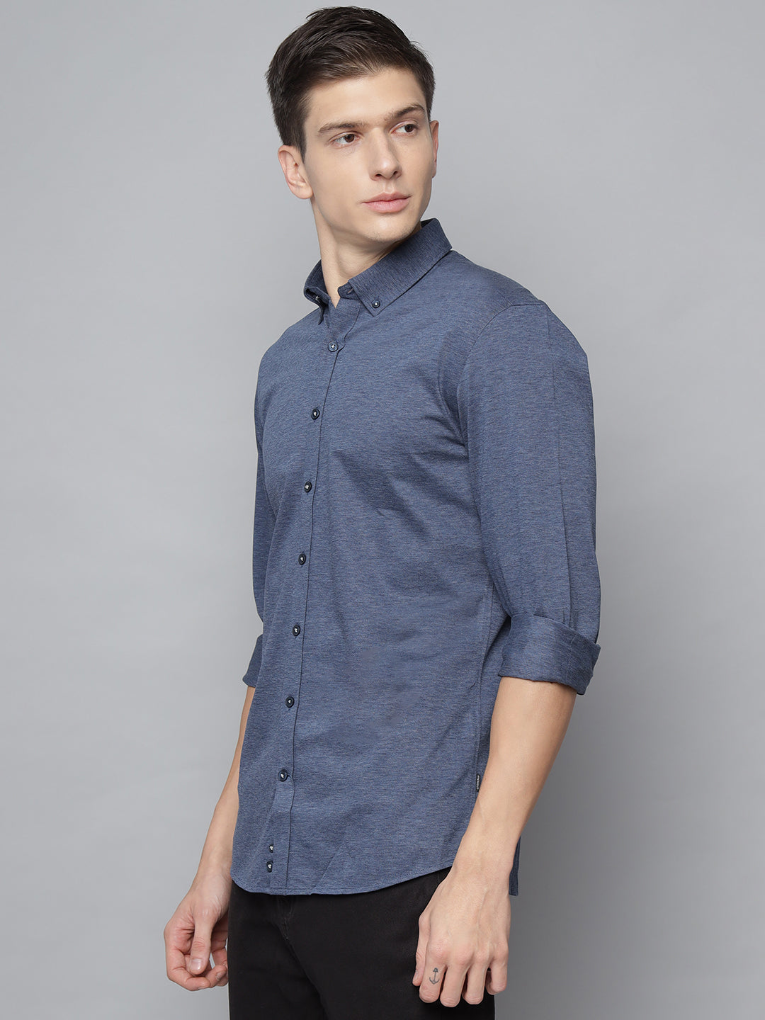 Lindbergh Men Blue Solid Button Down Collar Shirt