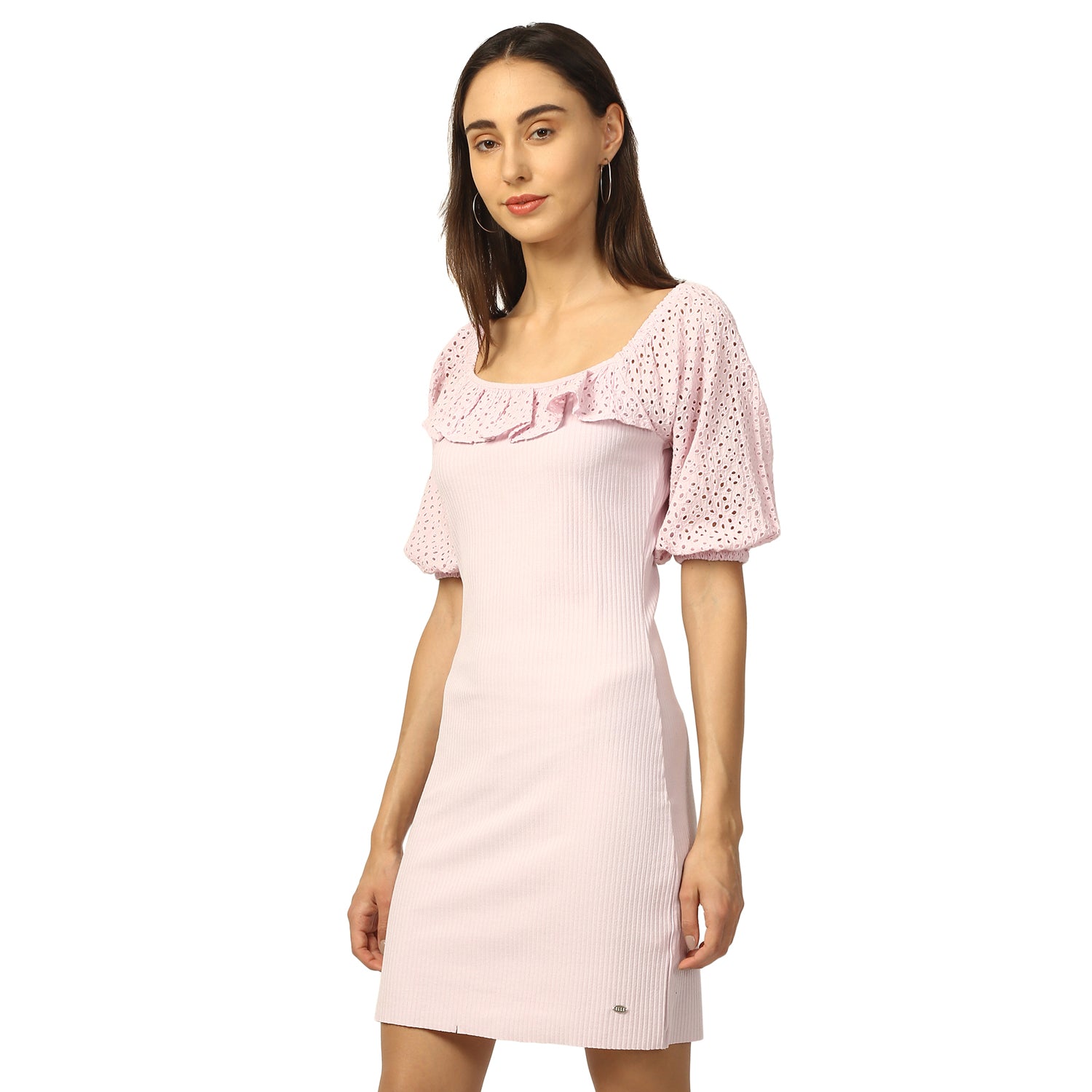 Elle Women Lilac Solid Round Neck Dress