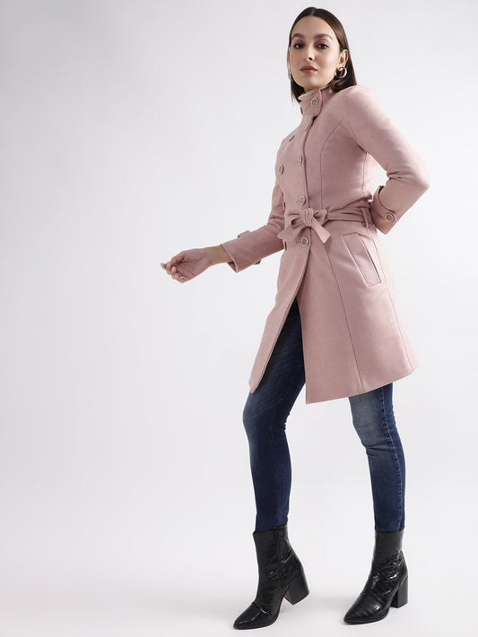 Centre Stage Women Pink Solid Collar Overcoat