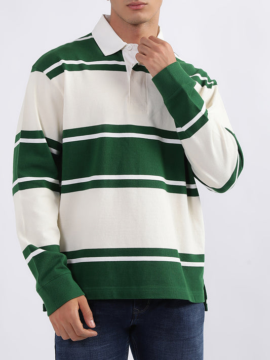 Gant Green Striped Relaxed Fit Polo T-Shirt