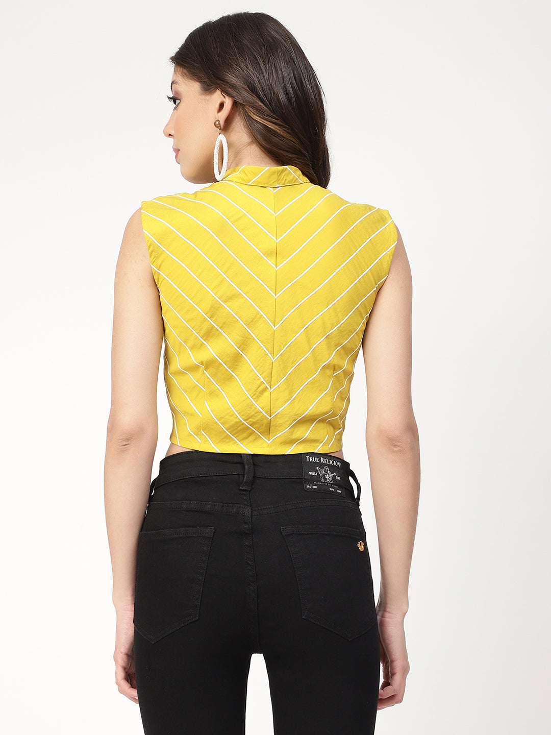 Centre Stage Women Yellow Striped Collar Top