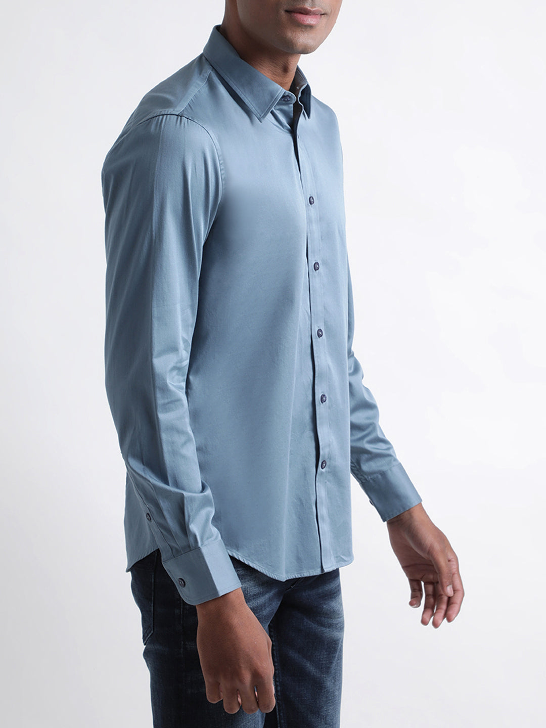 Iconic Men Teal Solid Collar Shirt