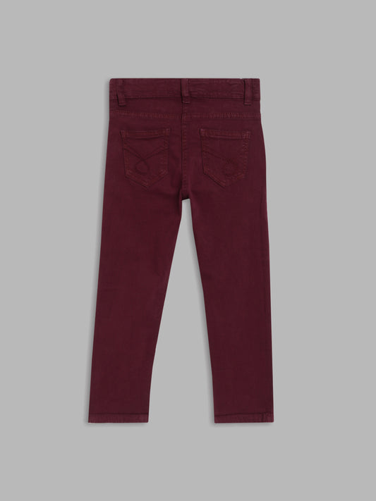 Blue Giraffe Girls Red Solid Fitted Jeans