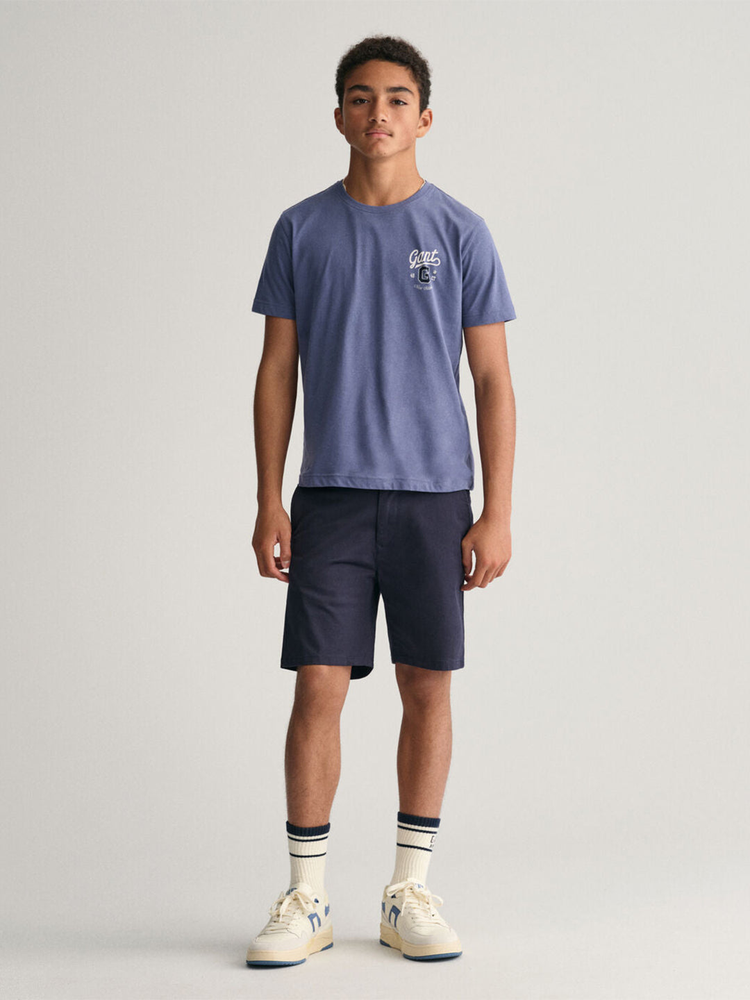 Gant Boys Navy Blue Solid Mid-rise Regular Fit Chino Shorts