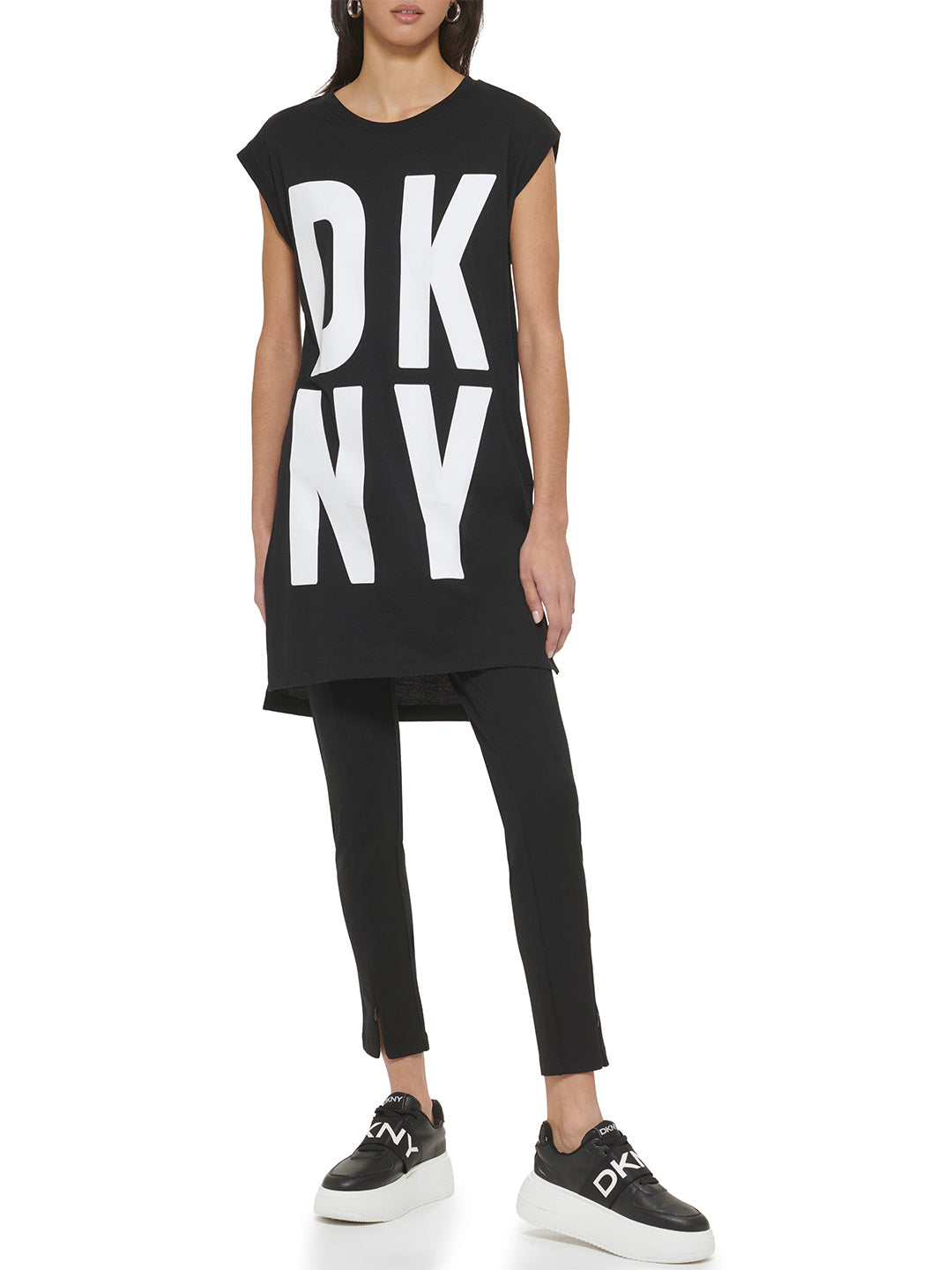 DKNY Womens Black Logo Round Neck T-Shirt