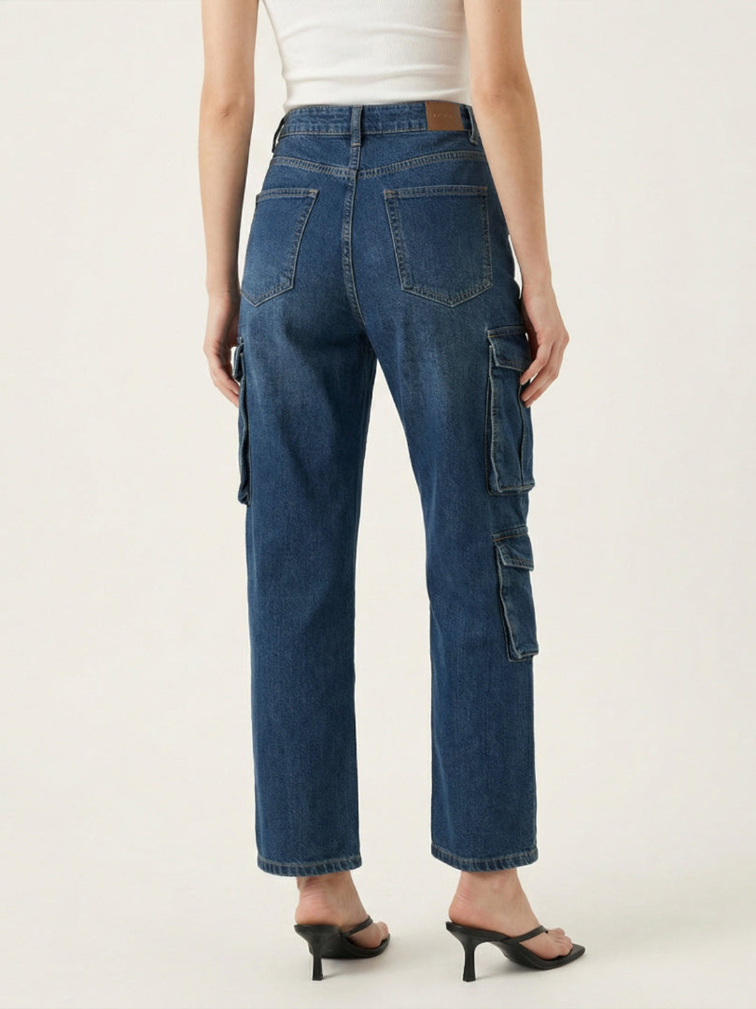 Iconic Blue Solid Stretchable Cargo Fit Jeans
