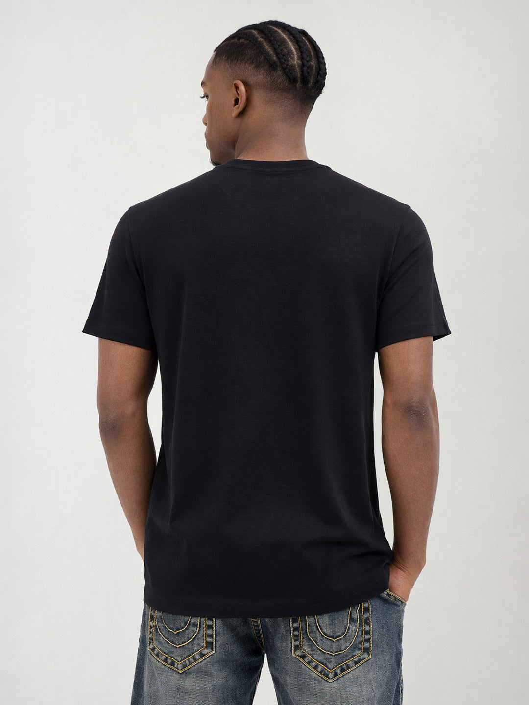 True Religion Men Black Solid Regular Fit T-Shirt