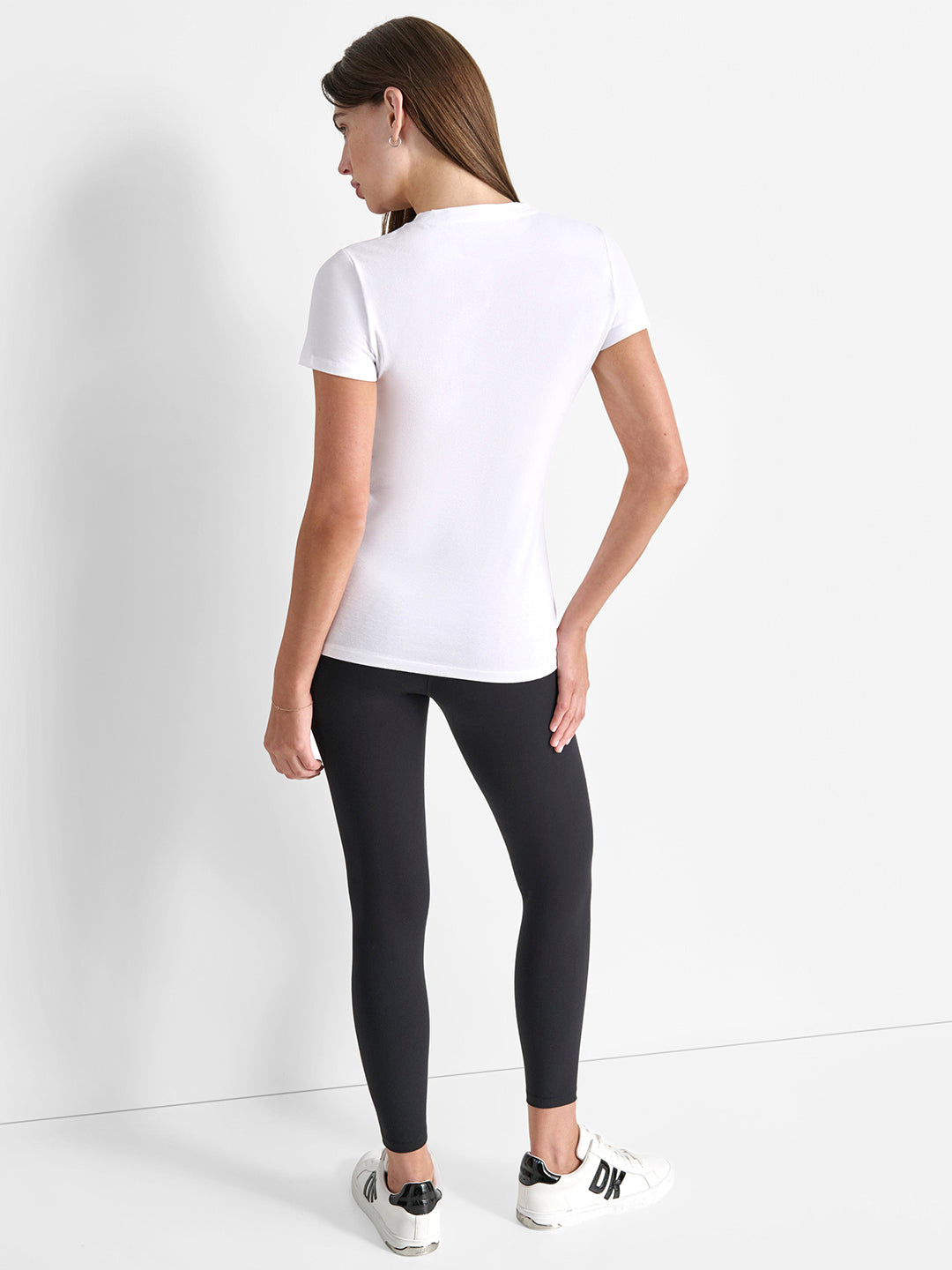 DKNY Womens White Logo Round Neck T-Shirt