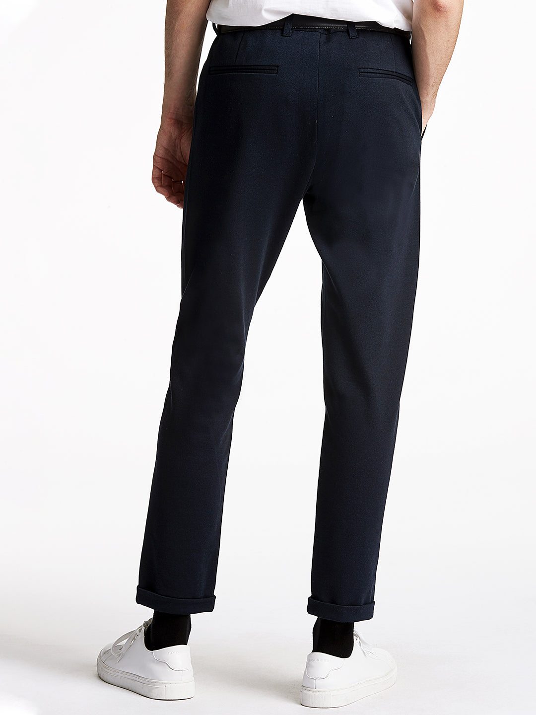 Lindbergh Men Navy Blue Solid Slim Fit Trouser
