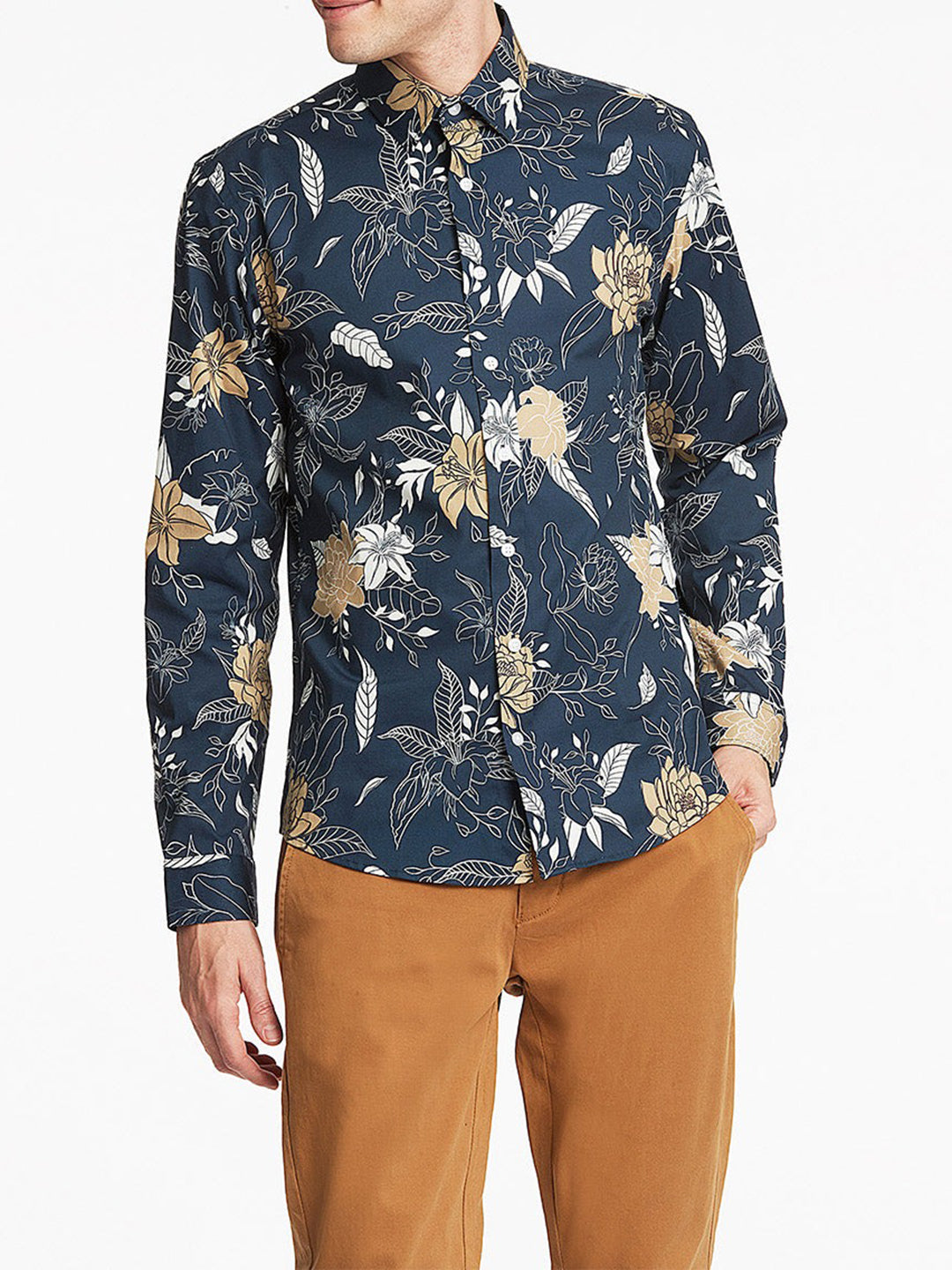 Lindbergh Blue Floral Print Slim Fit Shirt