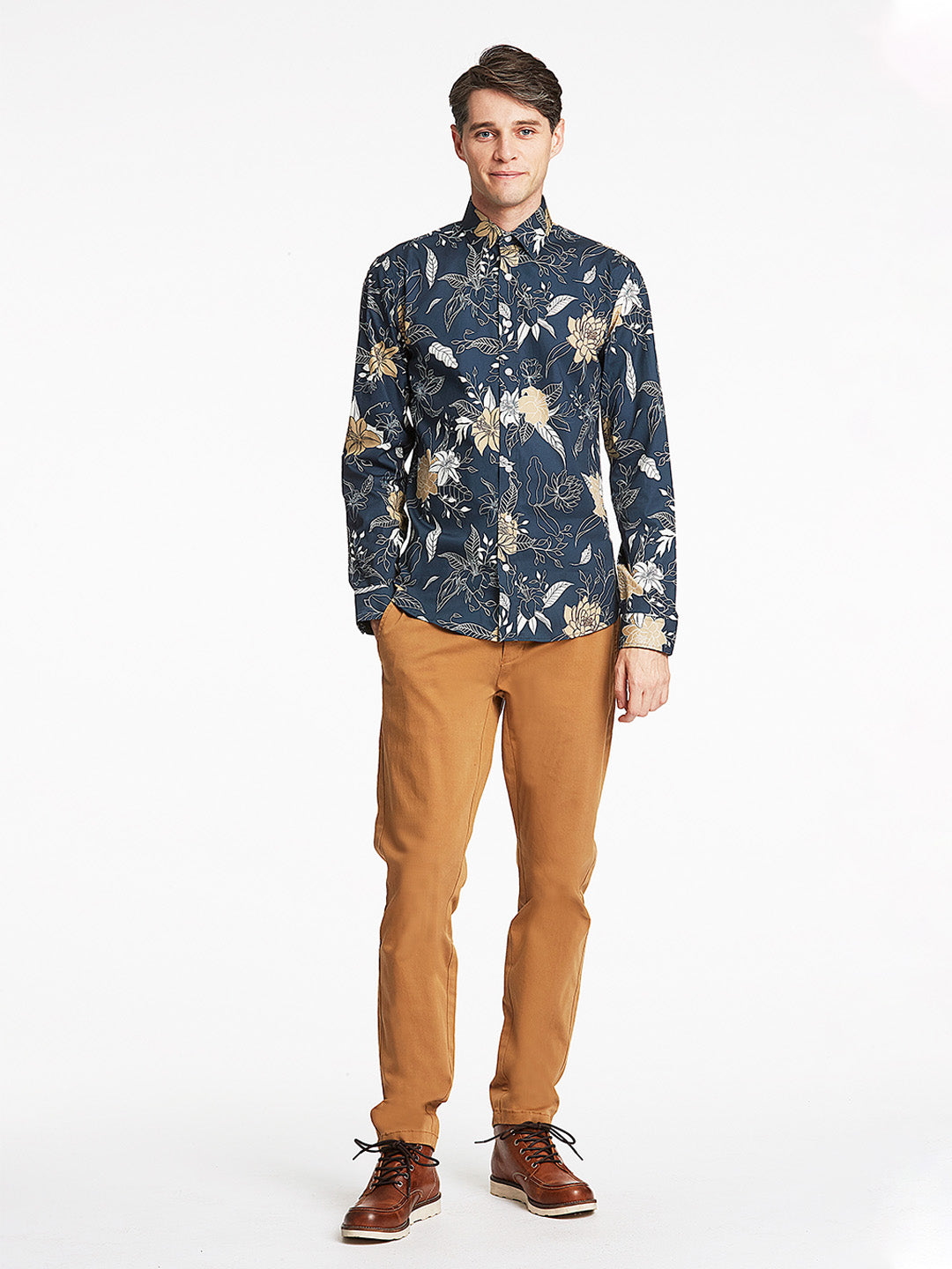 Lindbergh Blue Floral Print Slim Fit Shirt