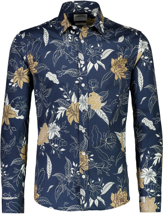 Lindbergh Blue Floral Print Slim Fit Shirt