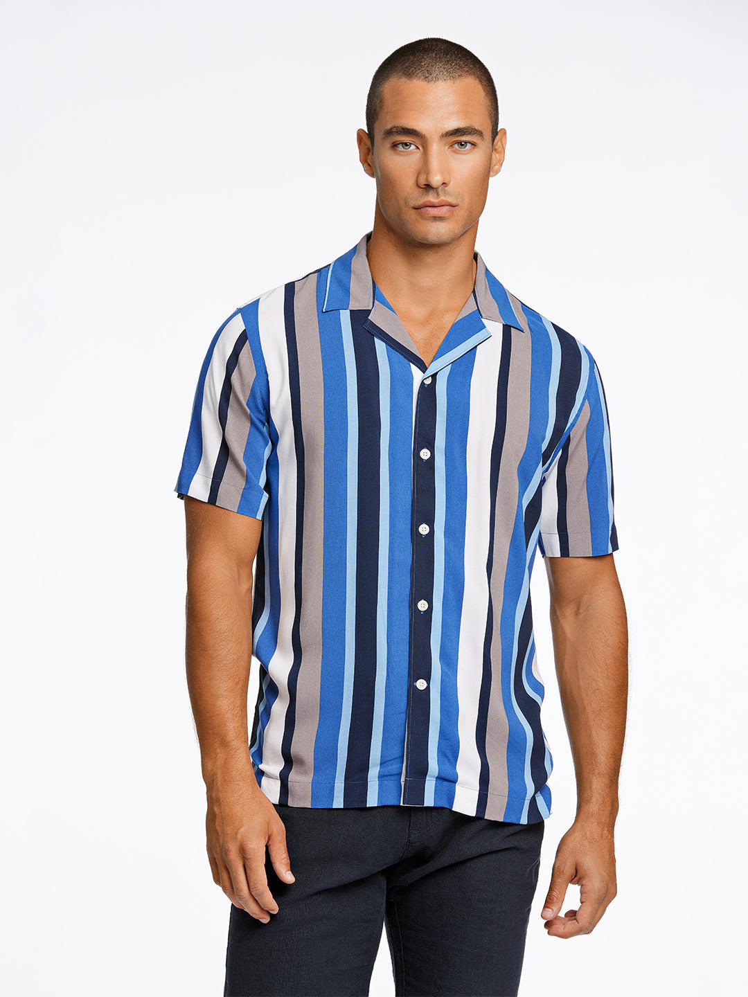 Lindbergh Men Blue Relaxed Fit Striped Shirt Collar Shirt