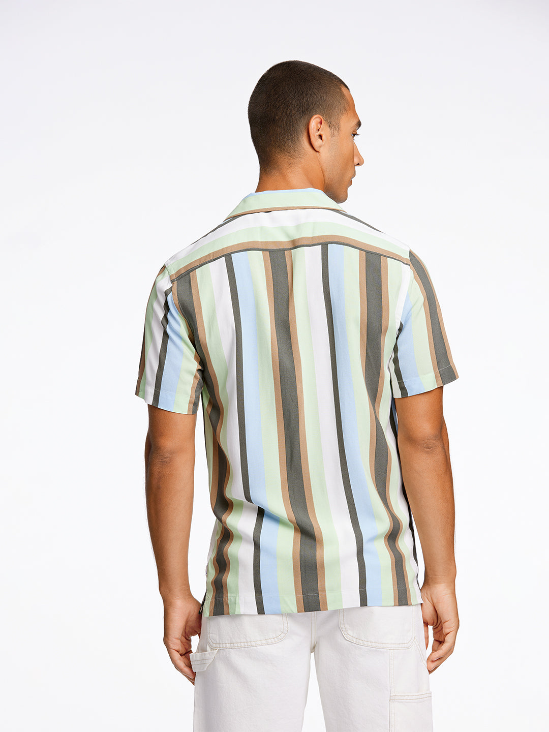 Lindbergh Men Green Relaxed Fit Striped Shirt Collar Shirt