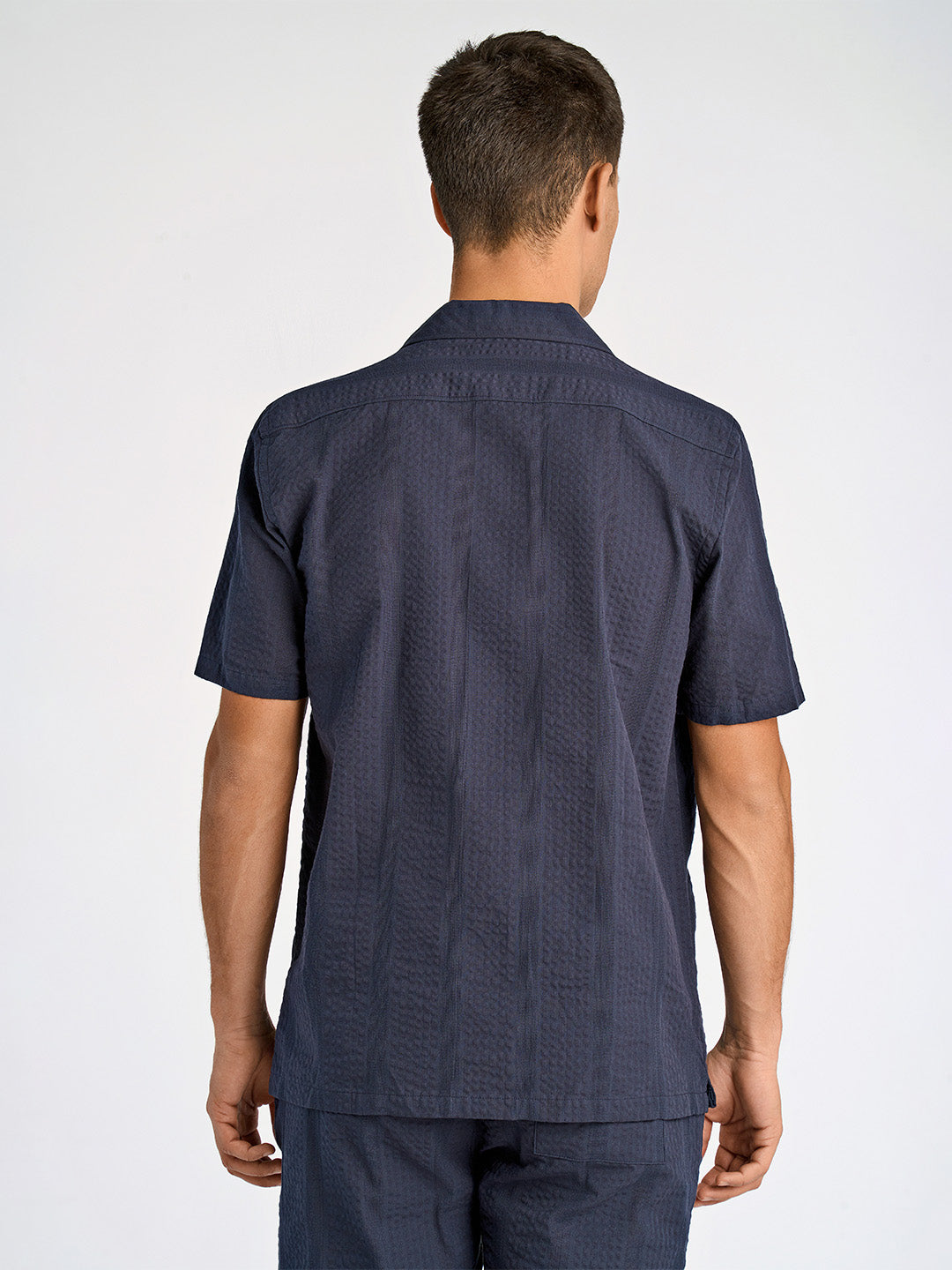 Lindbergh Men Blue Regular Fit Embroidered Shirt Collar Shirt