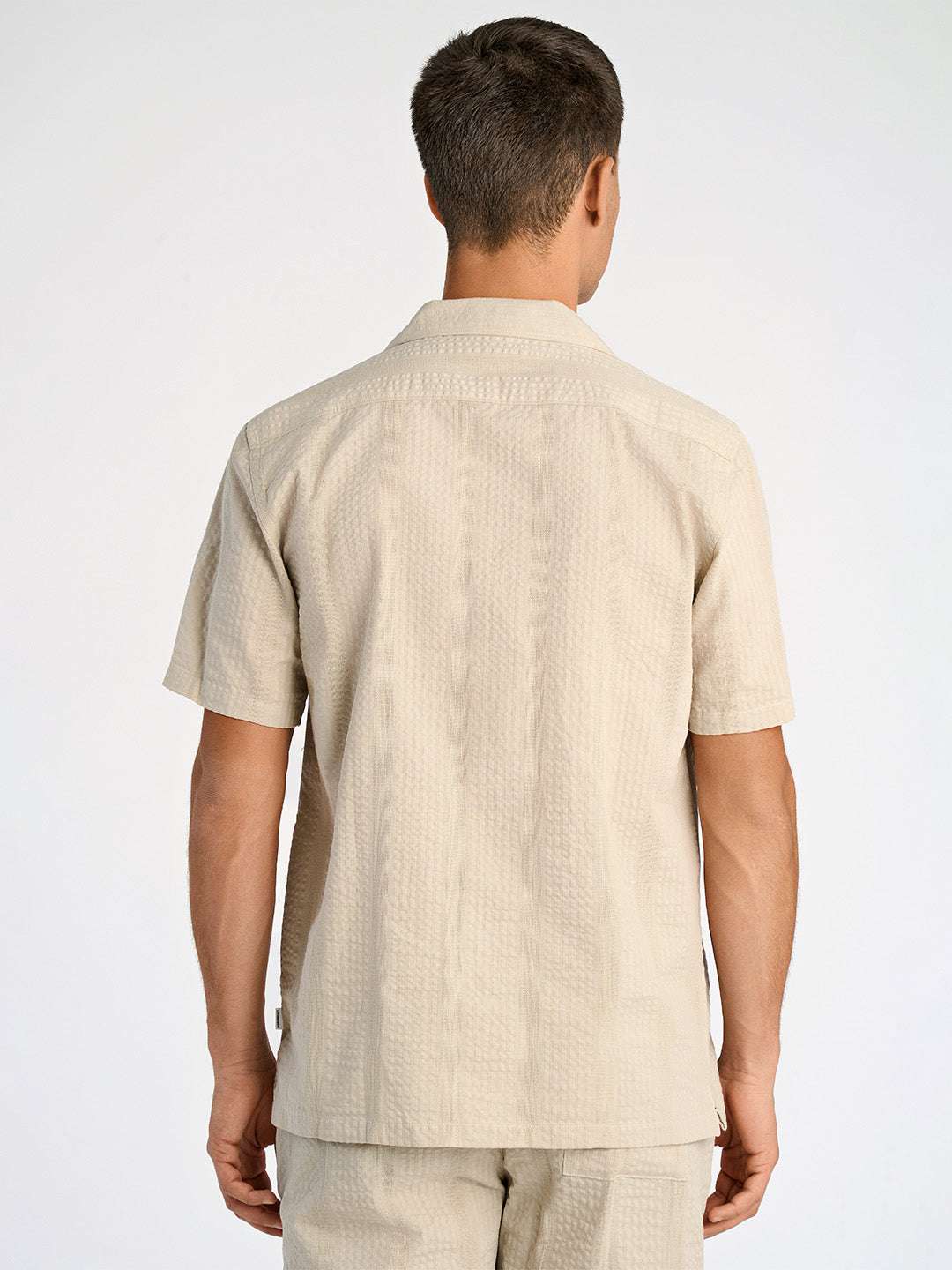 Lindbergh Men Cream Regular Fit Embroidered Shirt Collar Shirt