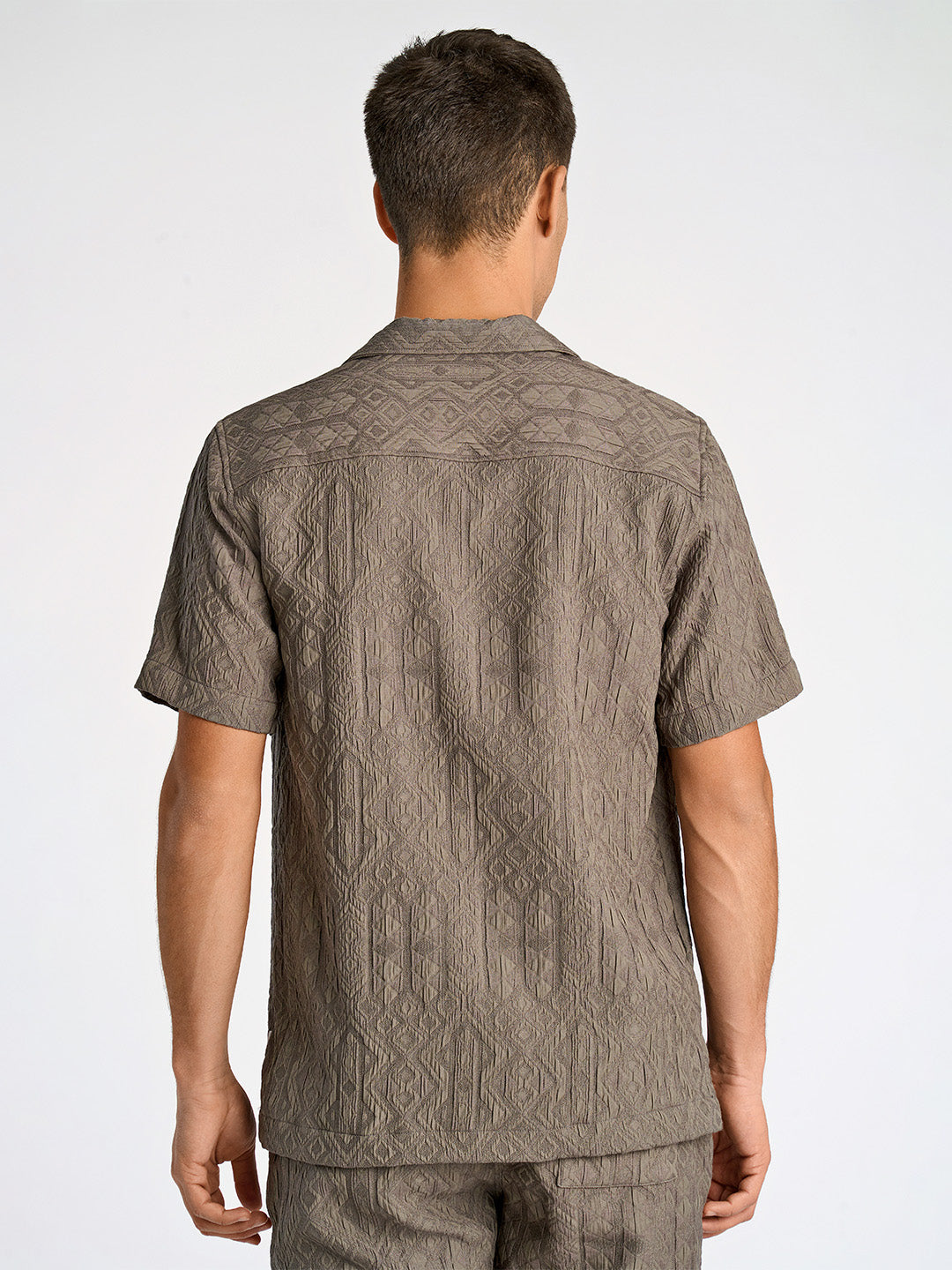 Lindbergh Men Brown Regular Fit Jacquard Shirt Collar Shirt