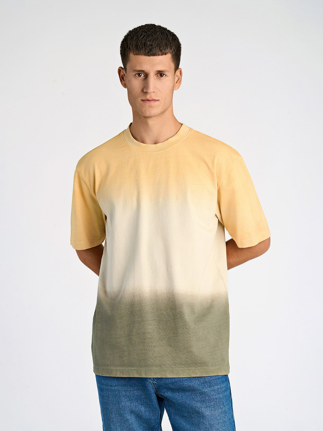 Lindbergh Men Yellow Oversize Fit Color Block Round Neck Tshirt
