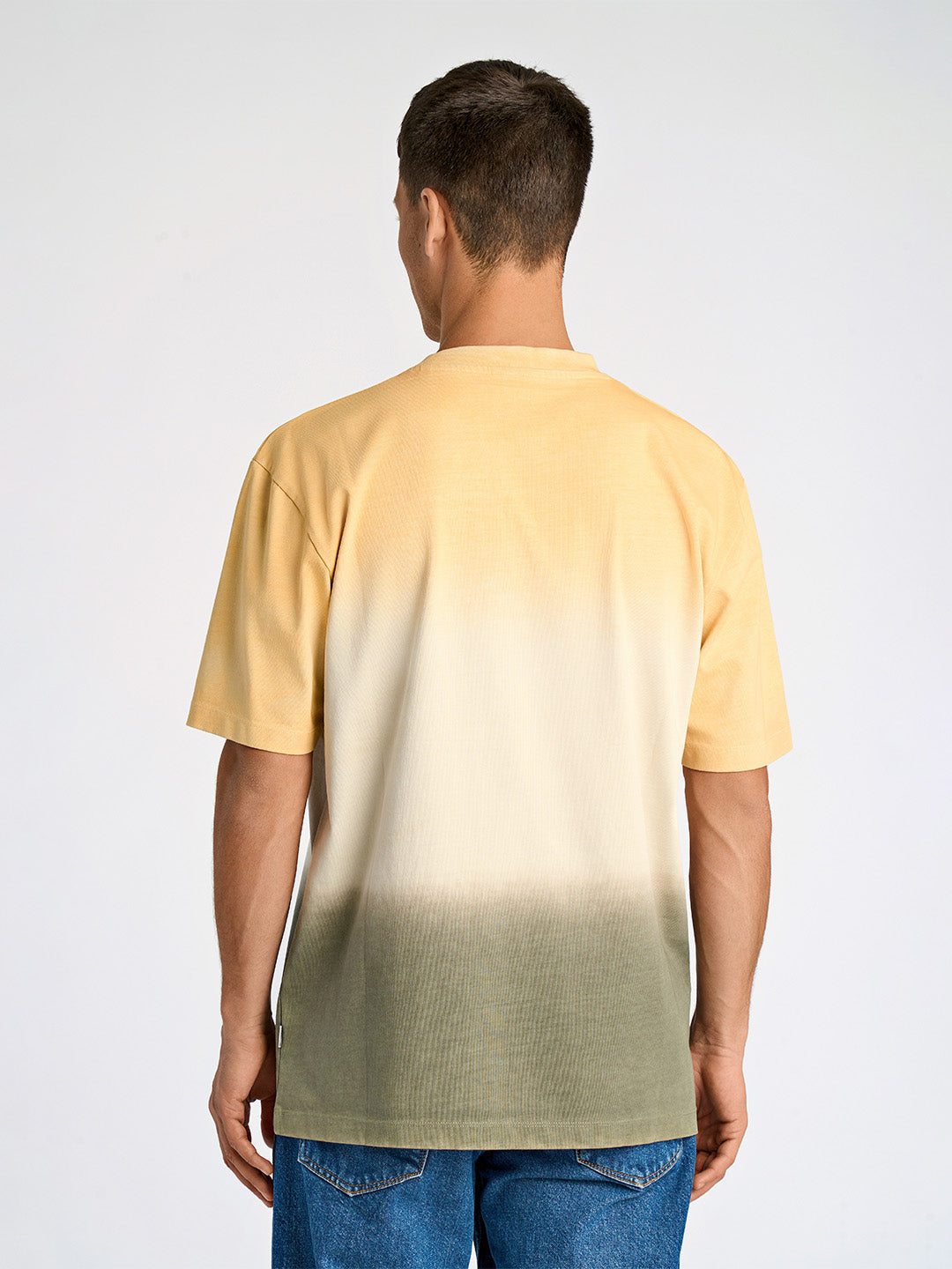 Lindbergh Men Yellow Oversize Fit Color Block Round Neck Tshirt