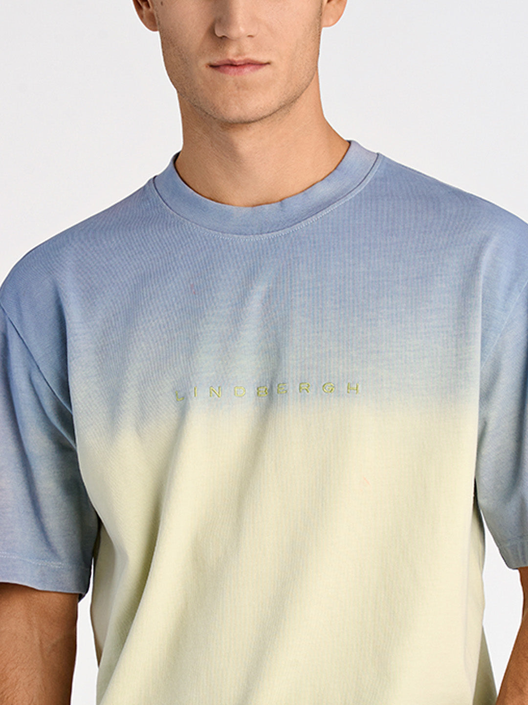 Lindbergh Men Purple Oversize Fit Color Block Round Neck Tshirt