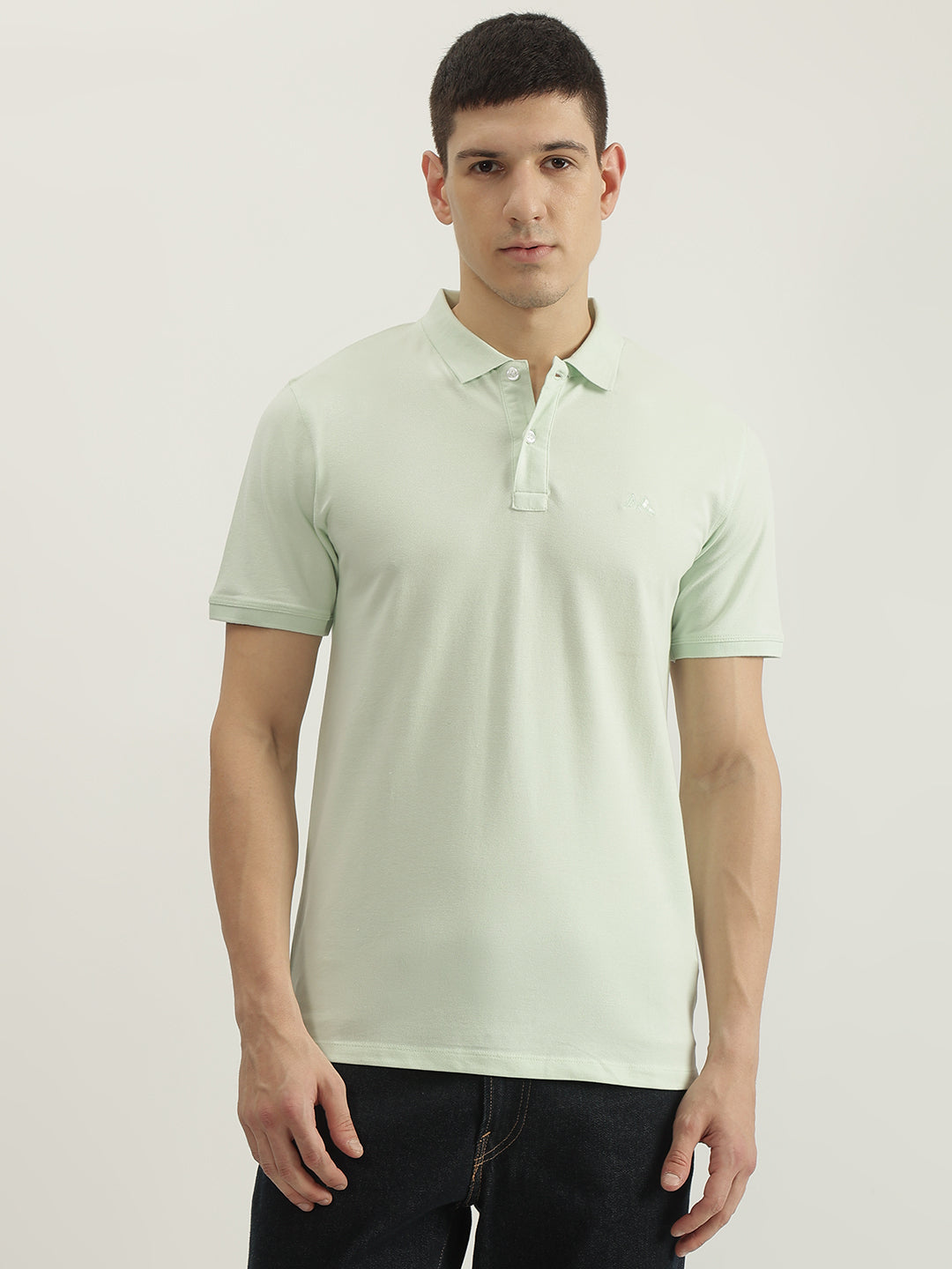 Lindbergh Men Green Solid Polo Collar Short Sleeves Tshirt