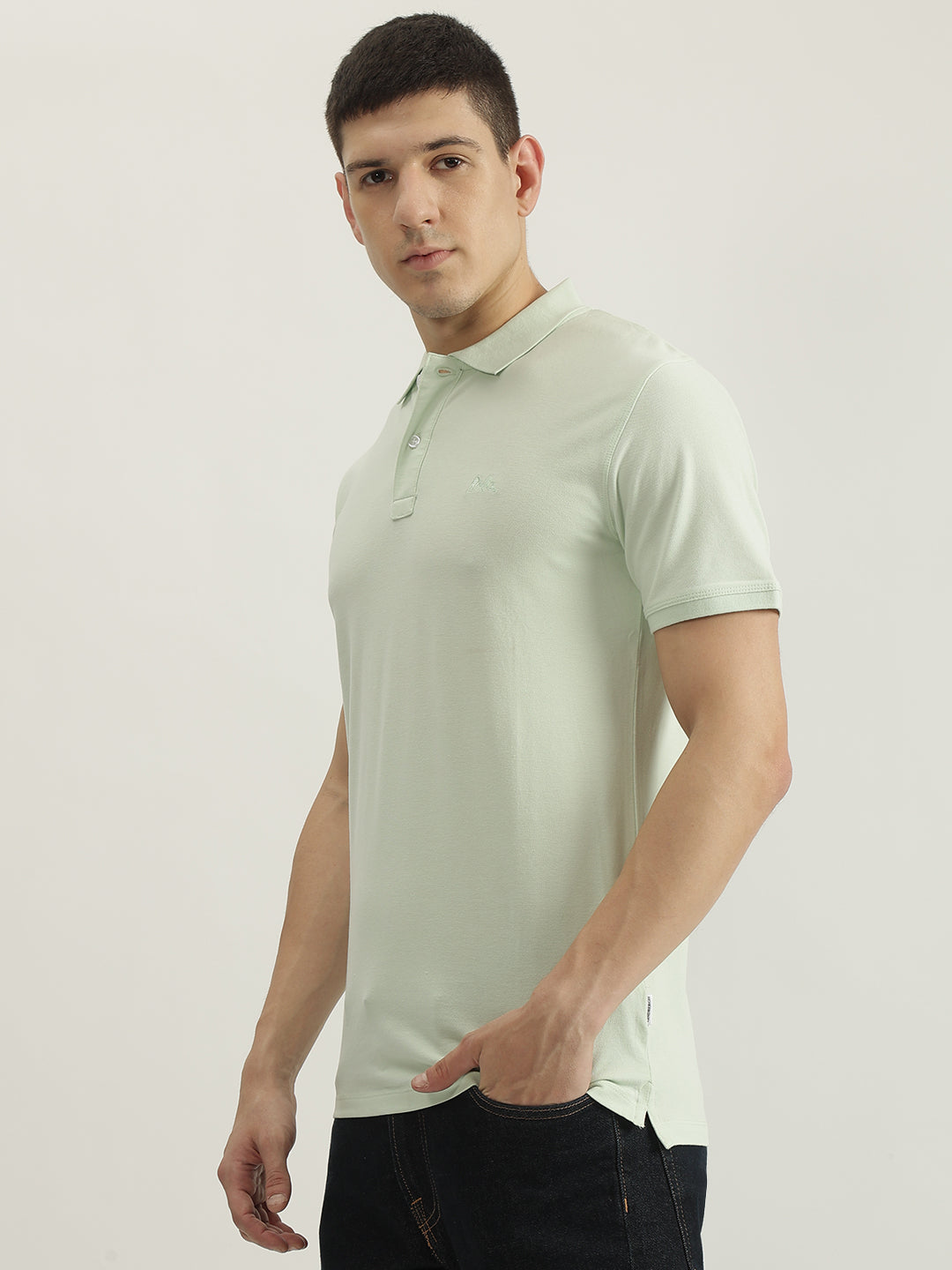 Lindbergh Men Green Solid Polo Collar Short Sleeves Tshirt