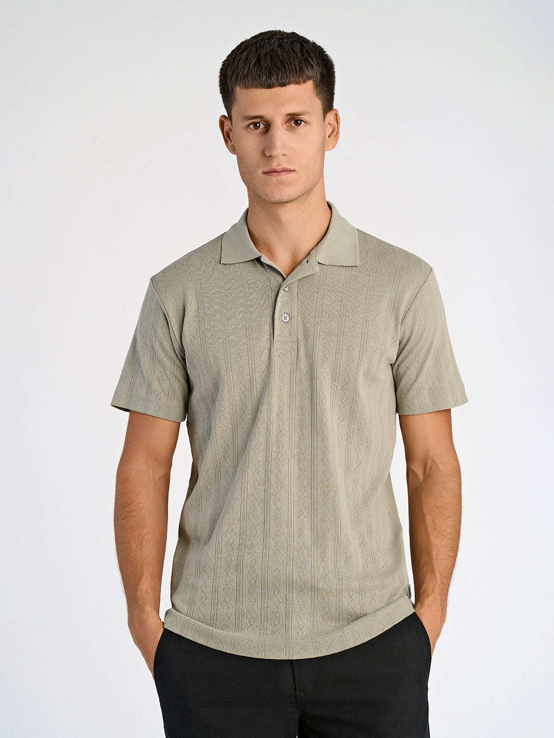 Lindbergh Men Green Relaxed Fit Jacquard Polo Tshirt
