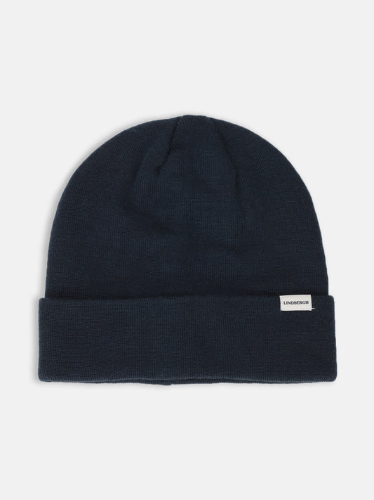 Lindbergh Men Navy Blue Solid Beanie Cap