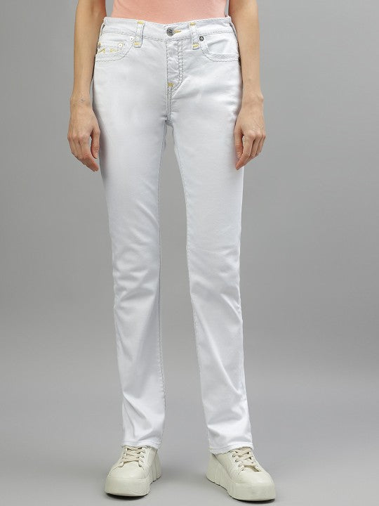 True Religion Womens Super T Billie Straight Fit White Mid Rise Jeans