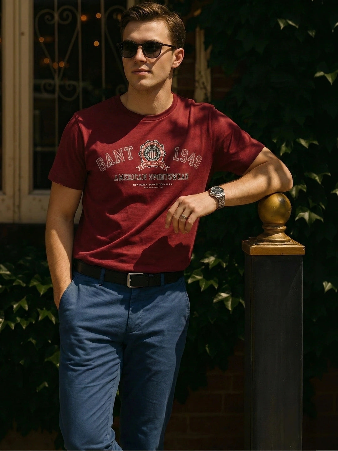 Gant Men Red Printed Crew Neck Tshirt