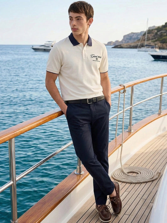 Gant Men Off White Solid Pure Cotton Polo Collar T-Shirt