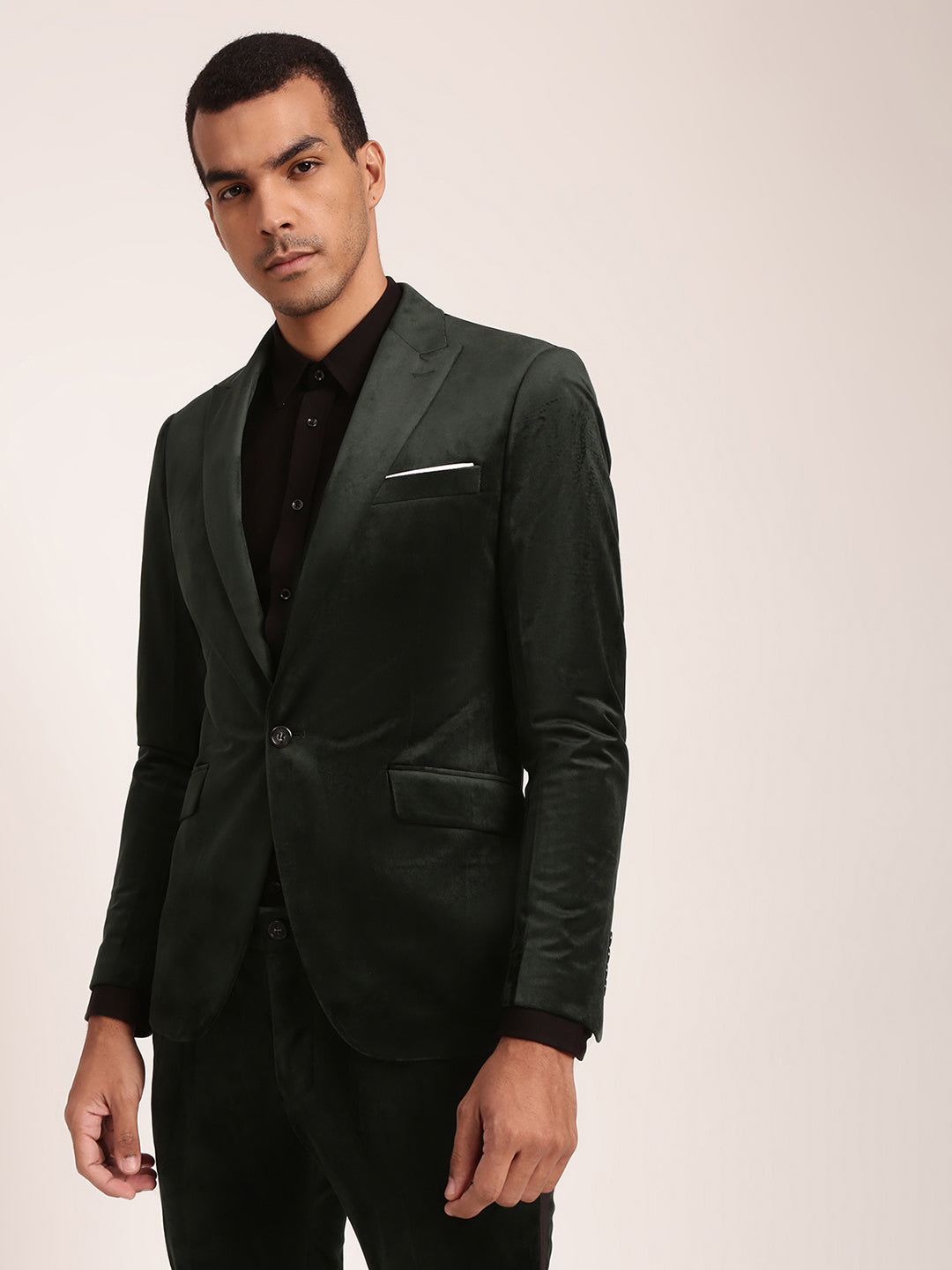 Lindbergh Men Green Solid Collar Blazer