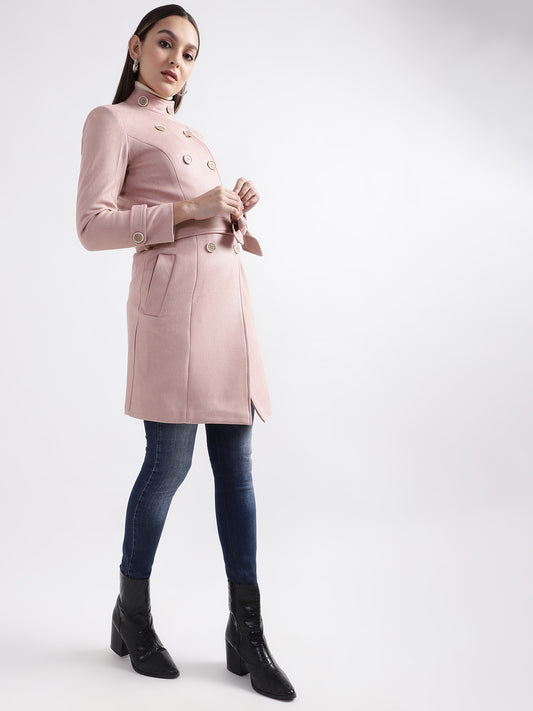 Centre Stage Women Pink Solid Collar Overcoat