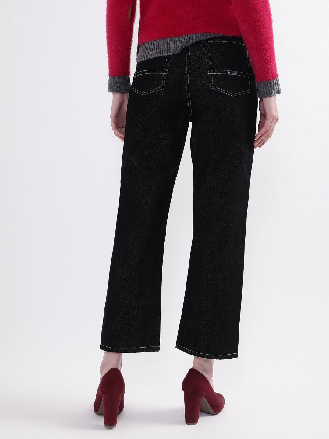 Elle Women Black Solid Straight Fit Jeans