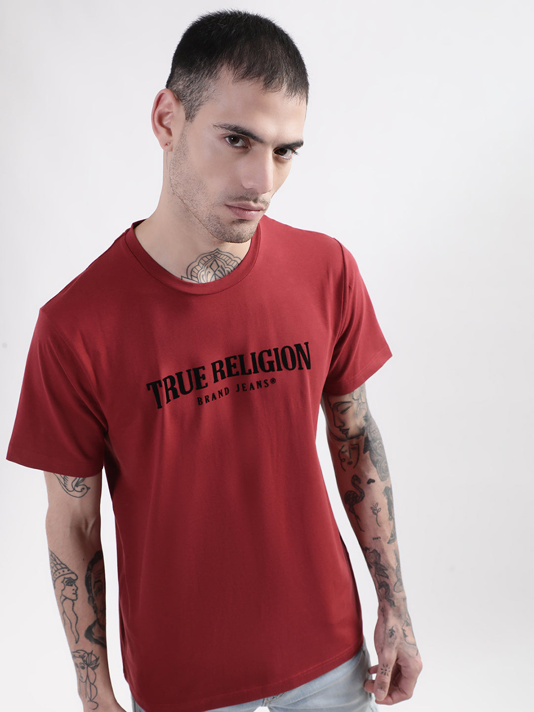 True Religion Wine Typographic Logo Regular Fit T-Shirt
