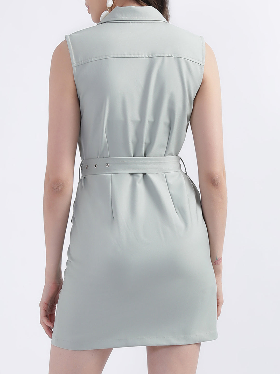 Centre Stage Women Green Collar Solid Collar Dress