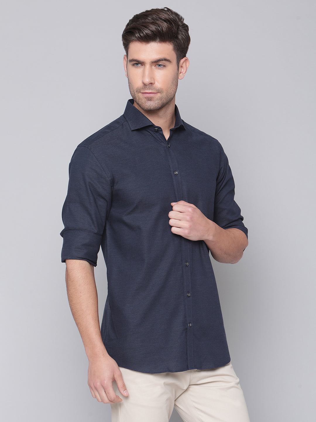 Bruun & Stengade Men Blue Printed Cutaway Collar Shirt