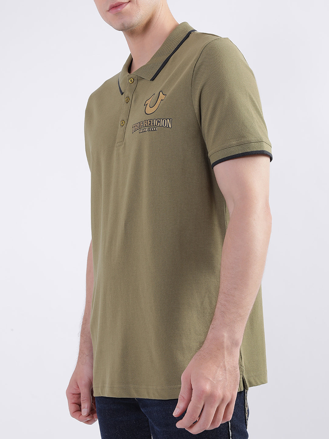 True Religion Olive Fashion Logo Regular Fit Polo T-Shirt