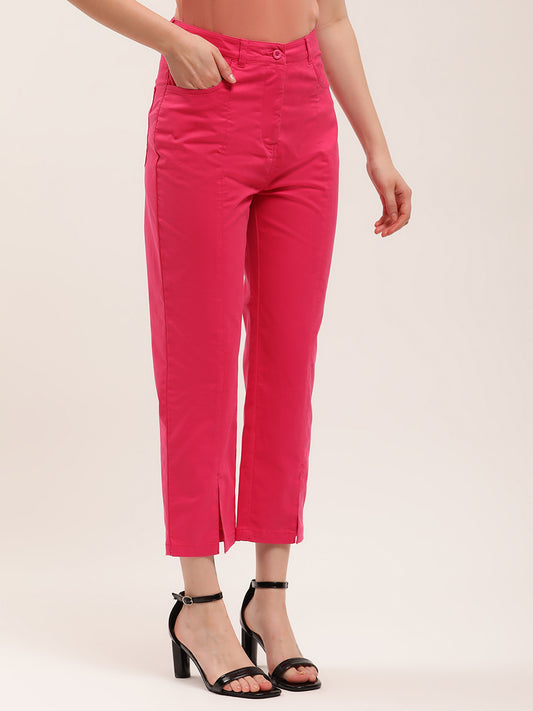 Elle Women Pink Solid Fitted Trouser