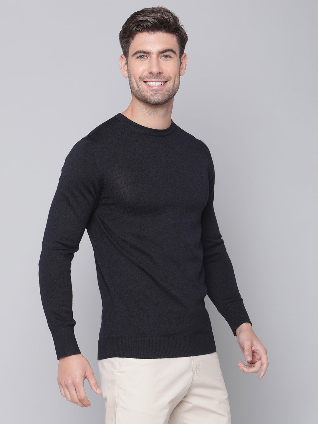Bruun & Stengade Men Navy Blue Solid Round Neck Sweater