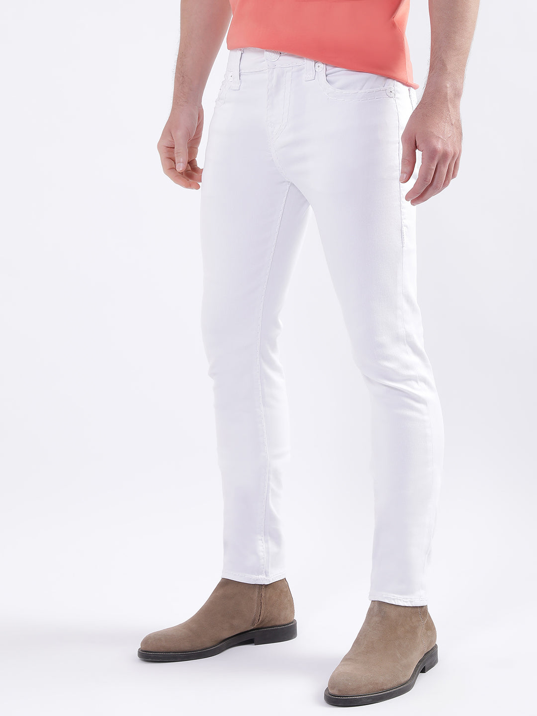 True Religion Men White Solid Skinny Fit Jeans