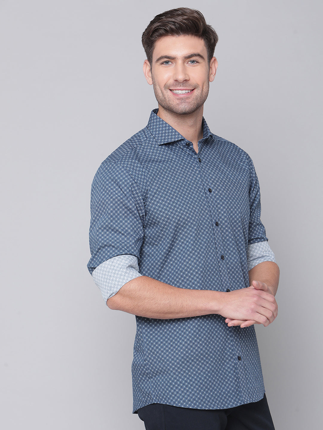 Bruun & Stengade Men Blue Striped Cutaway Collar Shirt