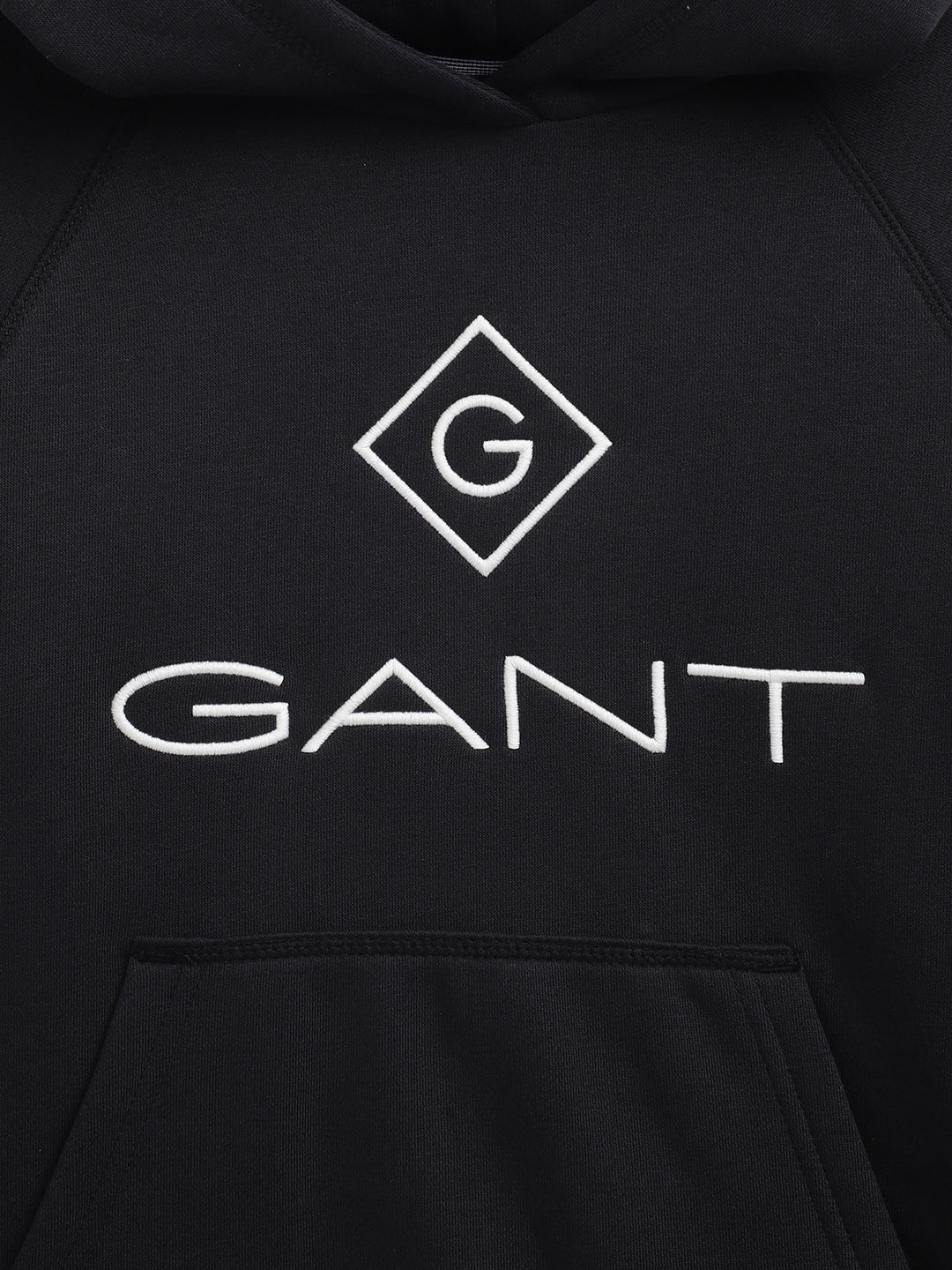 Gant Boys Black Solid Hooded Sweatshirt