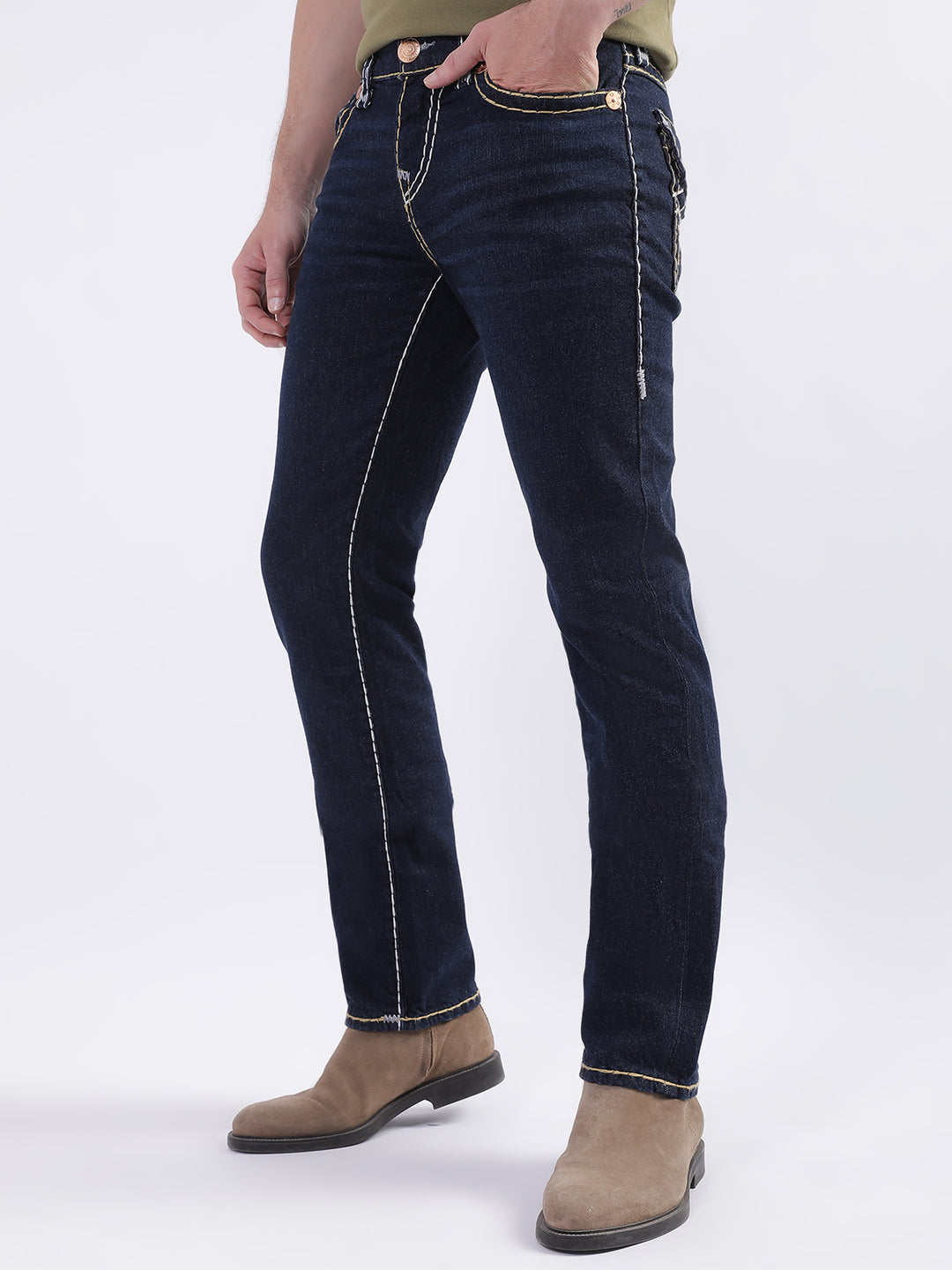 Shop True Religion Men Blue Solid Straight Fit Jeans Online