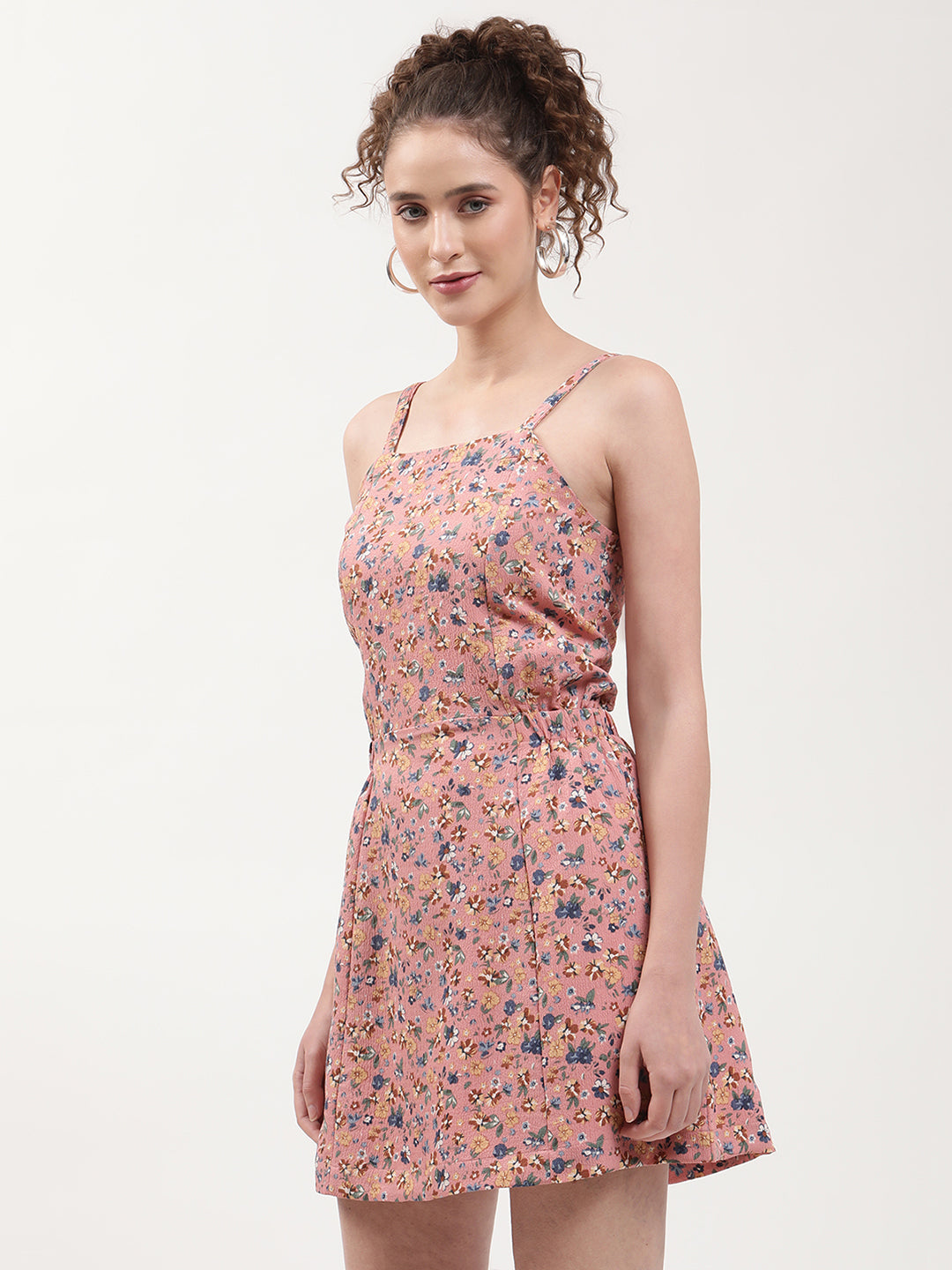 Elle Women Pink Printed Square Neck Dress