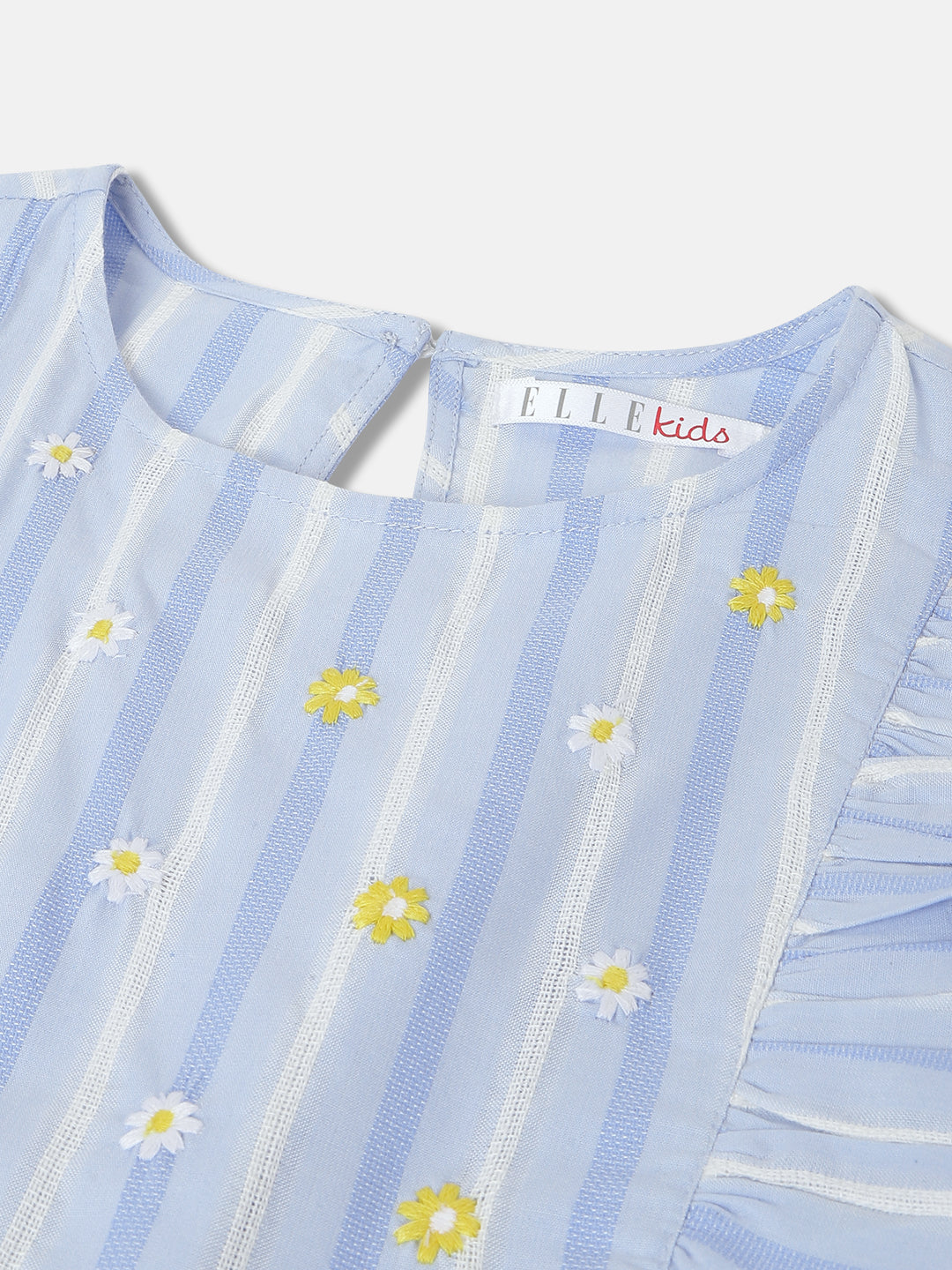 Elle Kids Girls Blue Striped Round Neck Short Sleeves Top