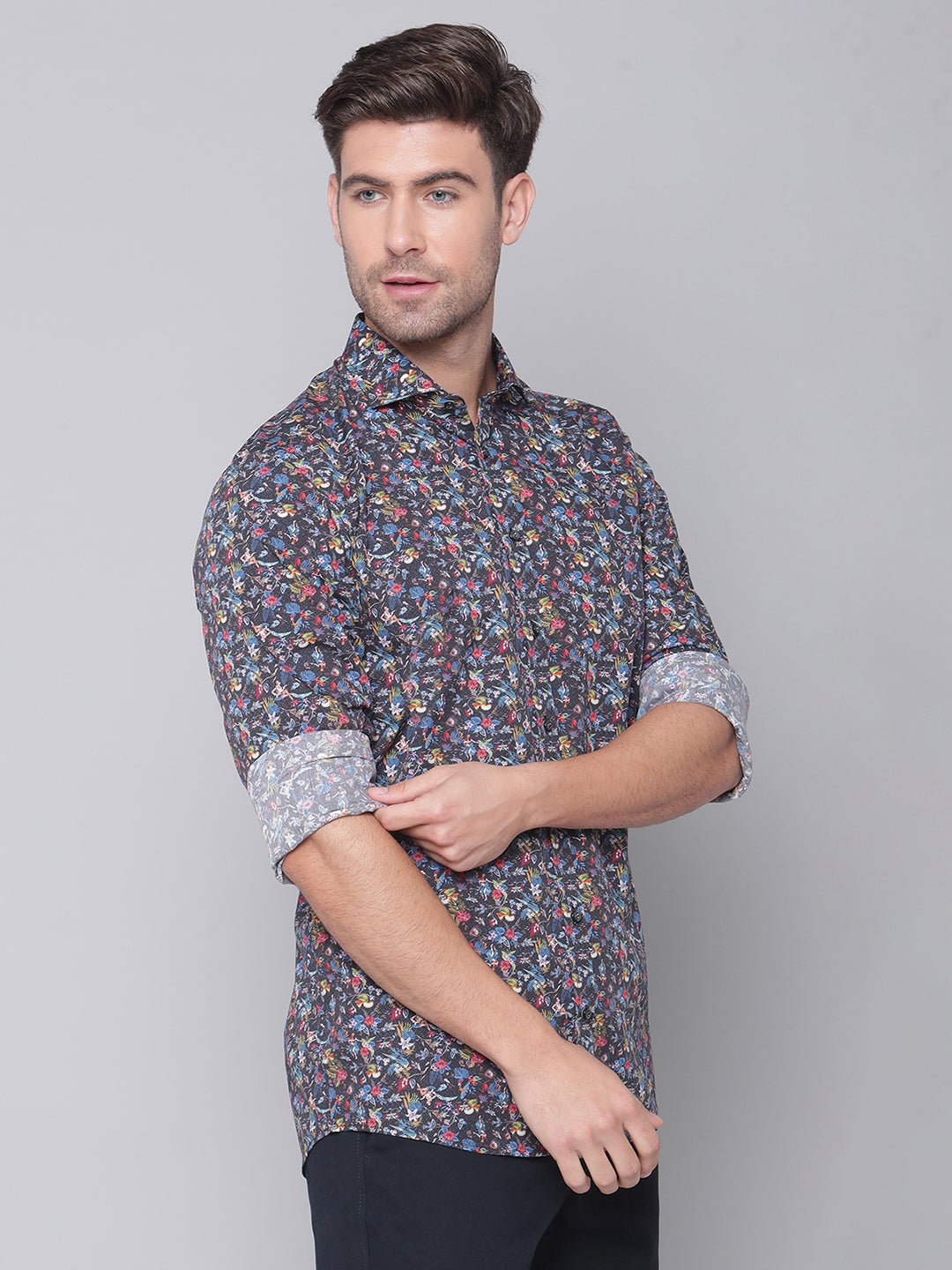 Bruun & Stengade Men Blue Printed Cutaway Collar Shirt