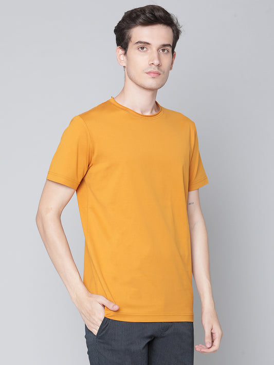 Matinique Men Yellow Solid Round Neck TShirt