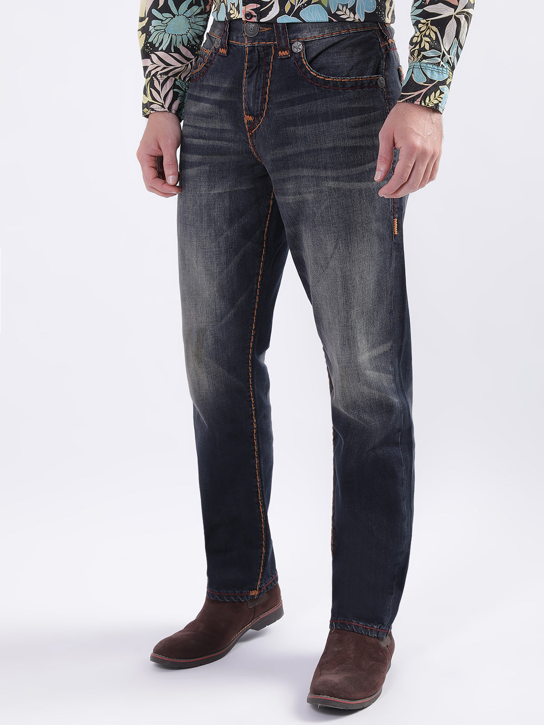 True Religion Men Blue Solid Relaxed Fit Jeans
